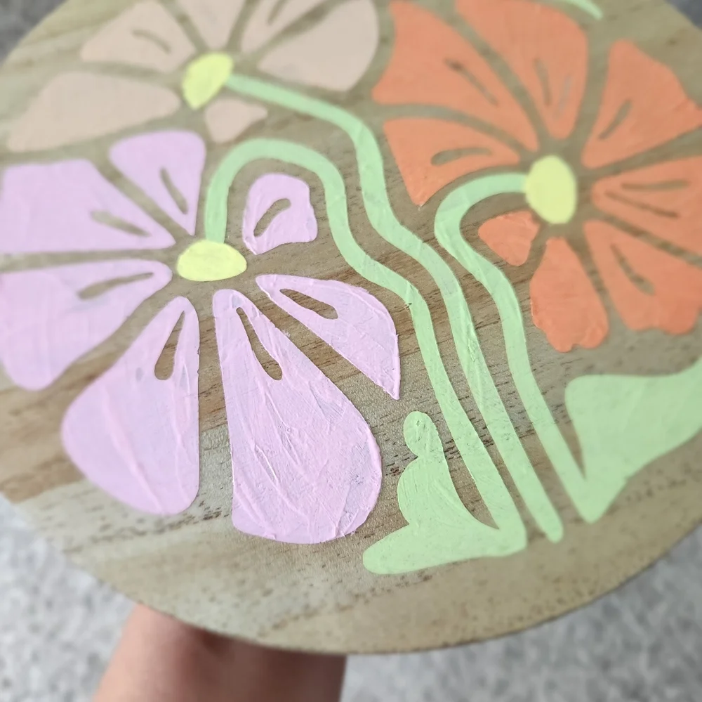 Floral Hand Painted Wood Riser Decor